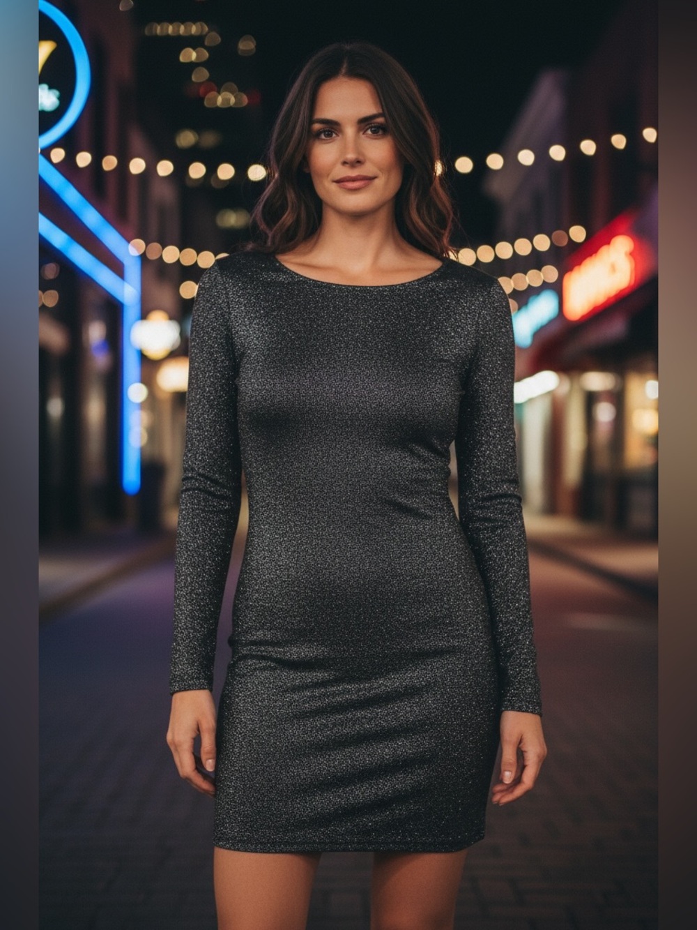 Jennifer Lopez Metallic Black Long-Sleeve Mini Dress